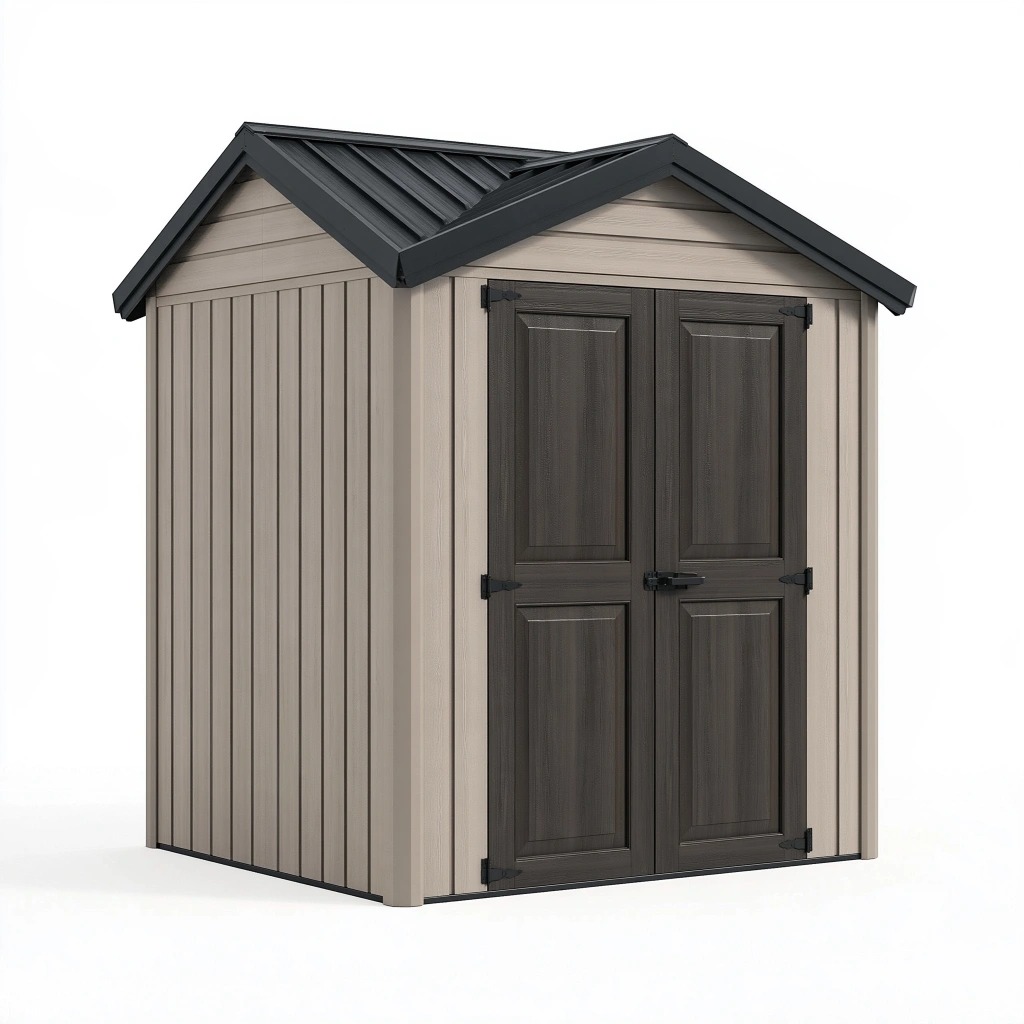 Abri de jardin 180 x 120 x 200 cm en résine gris beige pour rangement extérieur à double porte
