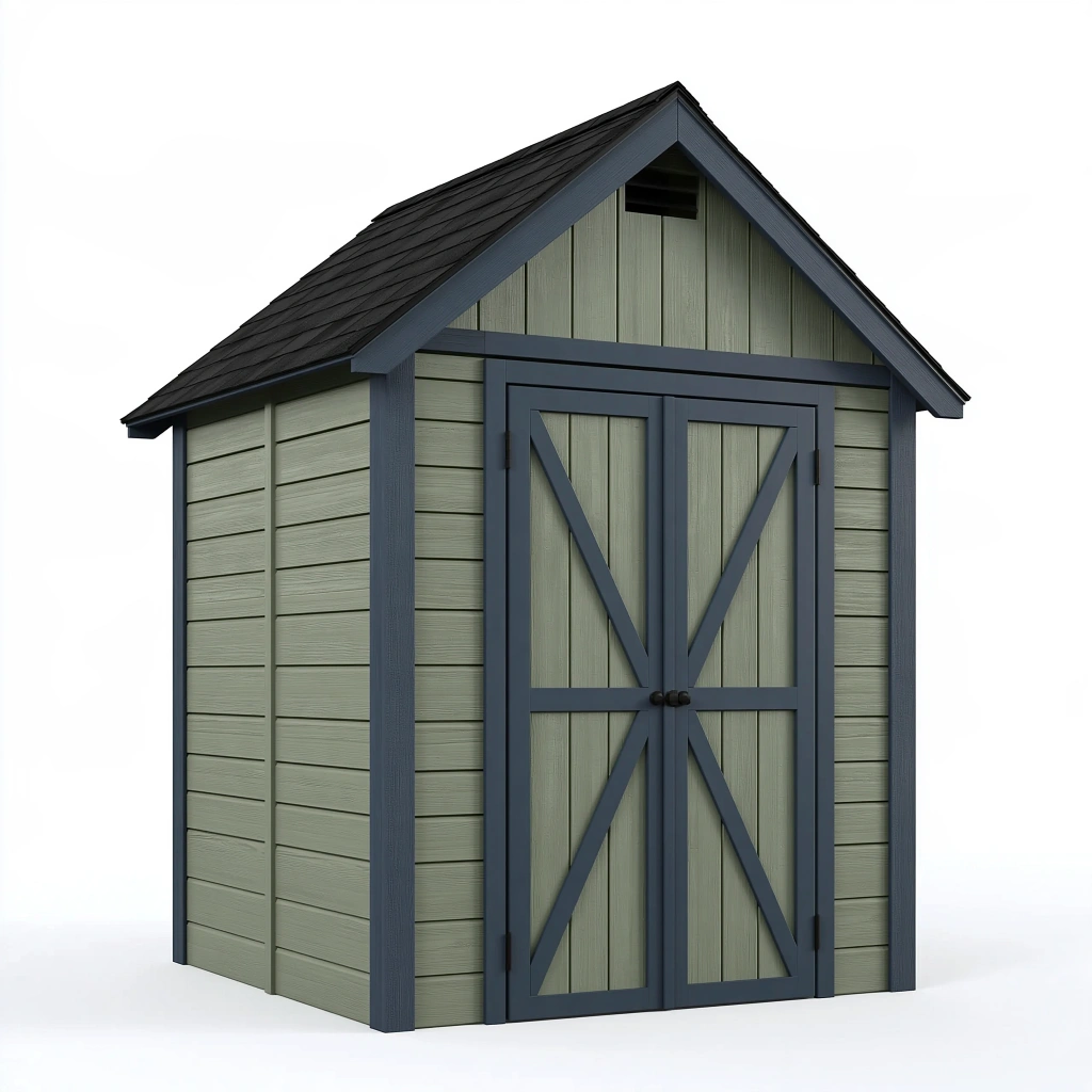 Abri de jardin 200 x 120 x 210 cm en résine vert sauge et anthracite à double porte