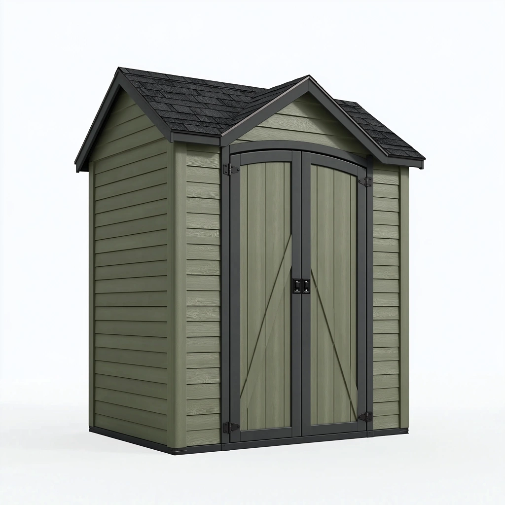 Abri de jardin 120 x 180 x 200 cm en résine vert olive avec double porte