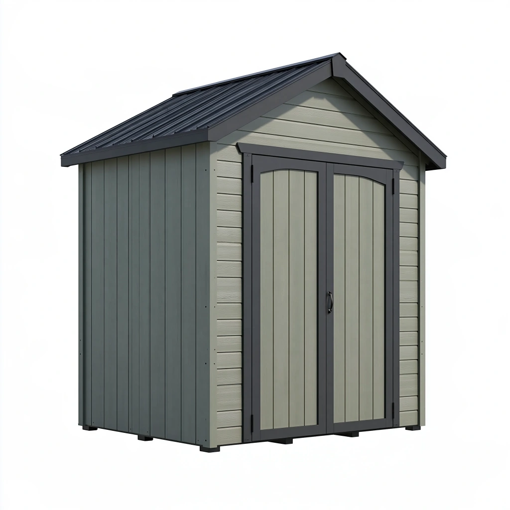 Abri de jardin 180 x 120 x 210 cm en résine vert sauge et anthracite à double porte